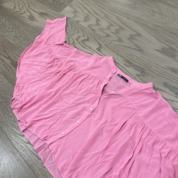 NWOT Zara Pink Butterfly Sleeve Button Down Top - Picture 4 of 5